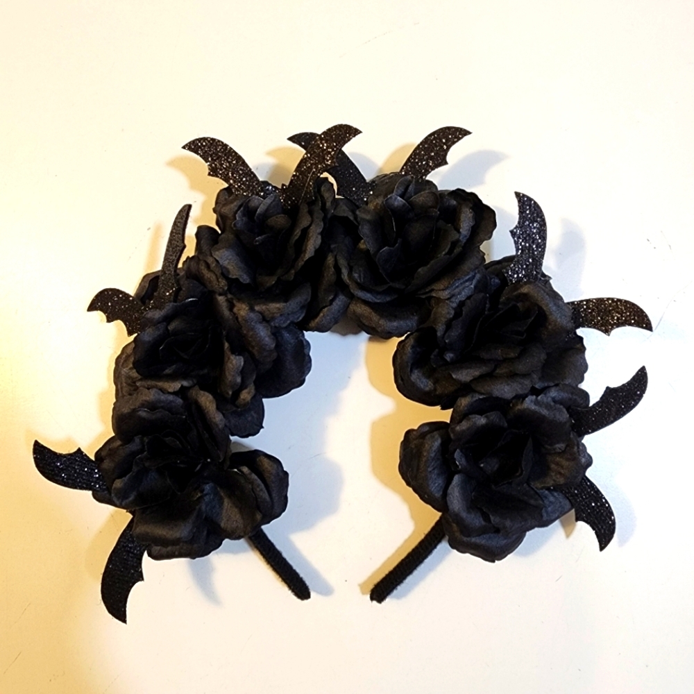 Halloween Black  Floral Catrina Morticia  Headband